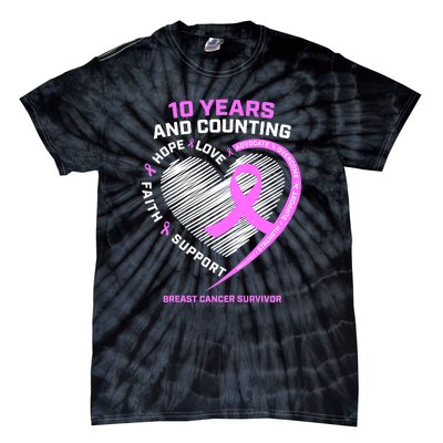 Breast Cancer Survivor 10 Year For Women Cancer Tie-Dye T-Shirt