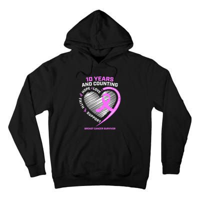 Breast Cancer Survivor 10 Year For Women Cancer Tall Hoodie