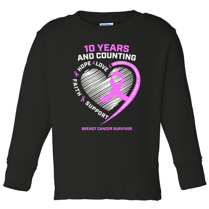 Breast Cancer Survivor 10 Year For Women Cancer Toddler Long Sleeve Shirt