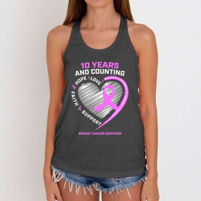 Breast Cancer Survivor 10 Year For Women Cancer Women's Knotted Racerback Tank