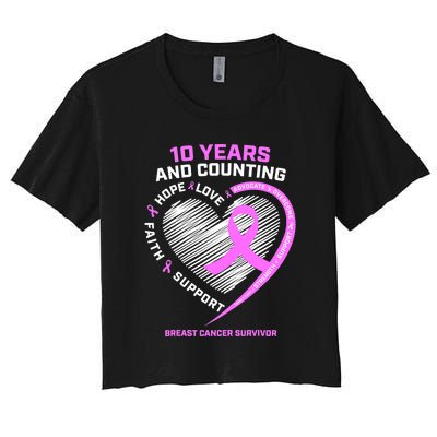 Breast Cancer Survivor 10 Year For Women Cancer Women's Crop Top Tee