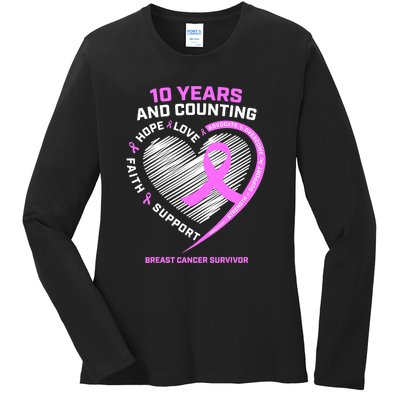 Breast Cancer Survivor 10 Year For Women Cancer Ladies Long Sleeve Shirt