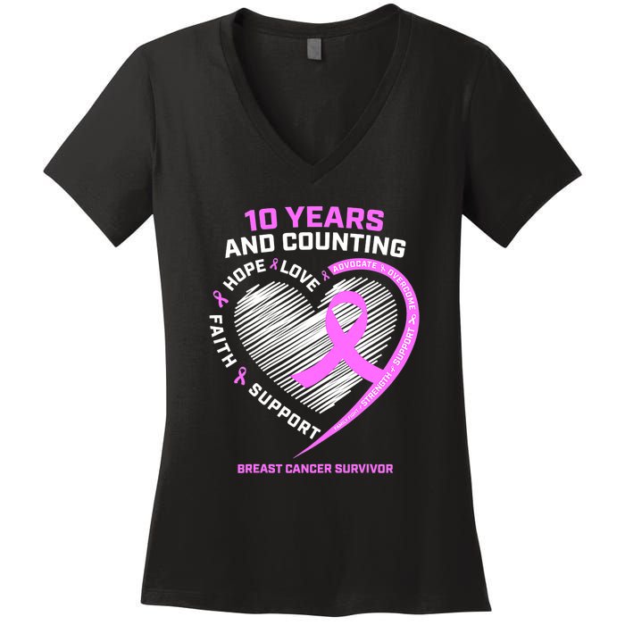 Breast Cancer Survivor 10 Year For Women Cancer Women's V-Neck T-Shirt