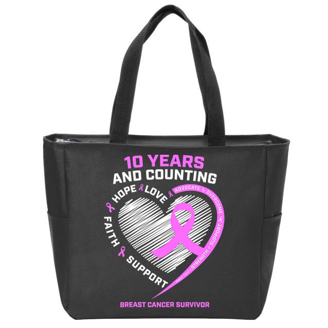 Breast Cancer Survivor 10 Year For Women Cancer Zip Tote Bag