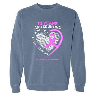 Breast Cancer Survivor 10 Year For Women Cancer Garment-Dyed Sweatshirt