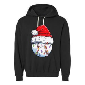 Baseball Christmas Santa Hat Funny Baseball Xmas Holiday  Garment-Dyed Fleece Hoodie