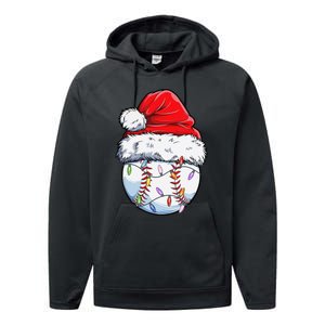 Baseball Christmas Santa Hat Funny Baseball Xmas Holiday  Performance Fleece Hoodie