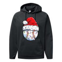 Baseball Christmas Santa Hat Funny Baseball Xmas Holiday  Performance Fleece Hoodie