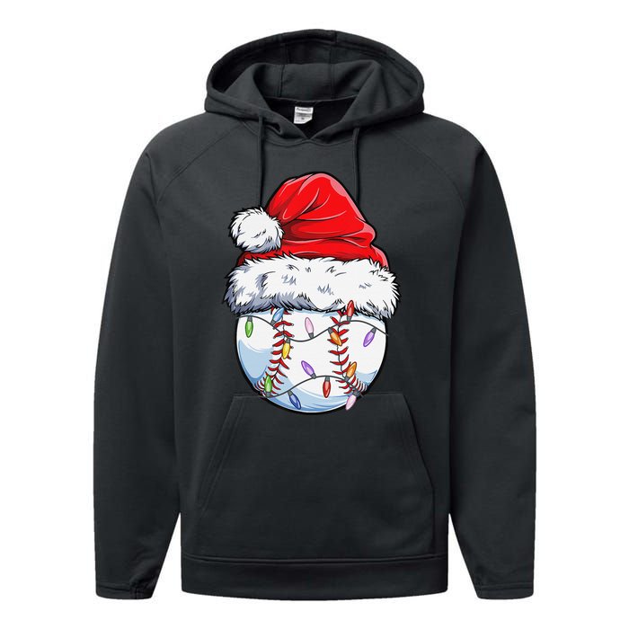 Baseball Christmas Santa Hat Funny Baseball Xmas Holiday  Performance Fleece Hoodie