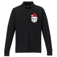 Baseball Christmas Santa Hat Funny Baseball Xmas Holiday  Performance Long Sleeve Polo