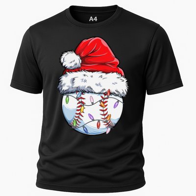 Baseball Christmas Santa Hat Funny Baseball Xmas Holiday  Cooling Performance Crew T-Shirt