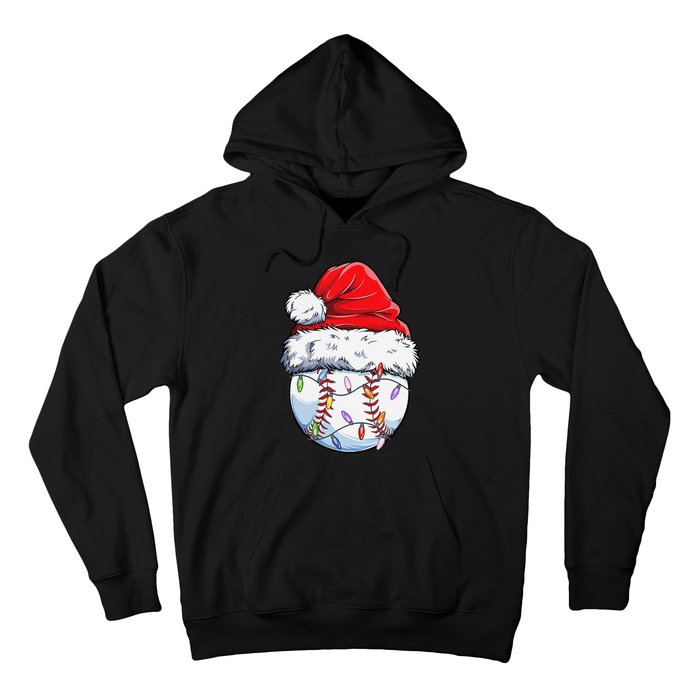 Baseball Christmas Santa Hat Funny Baseball Xmas Holiday  Hoodie