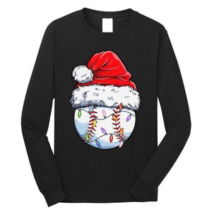 Baseball Christmas Santa Hat Funny Baseball Xmas Holiday  Long Sleeve Shirt