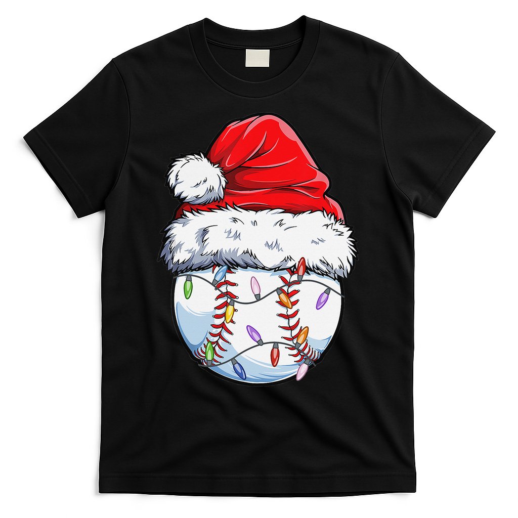 Baseball Christmas Santa Hat Funny Baseball Xmas Holiday  T-Shirt