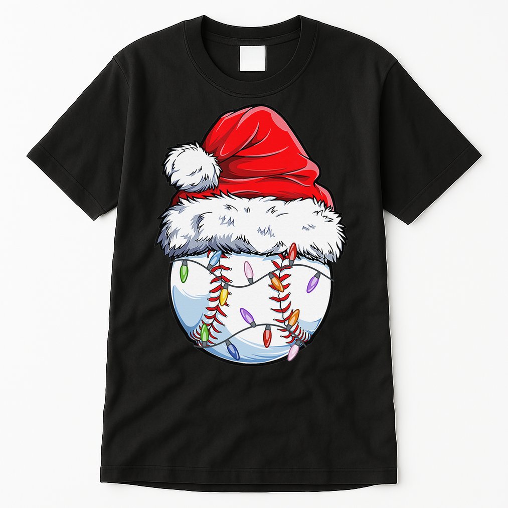Baseball Christmas Santa Hat Funny Baseball Xmas Holiday  Tall T-Shirt