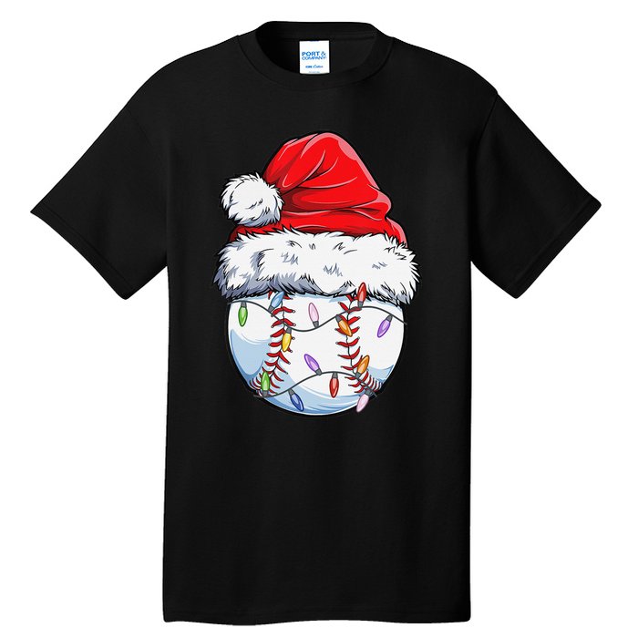 Baseball Christmas Santa Hat Funny Baseball Xmas Holiday  Tall T-Shirt