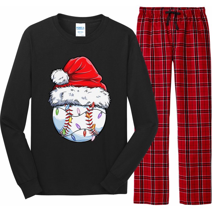 Baseball Christmas Santa Hat Funny Baseball Xmas Holiday  Long Sleeve Pajama Set