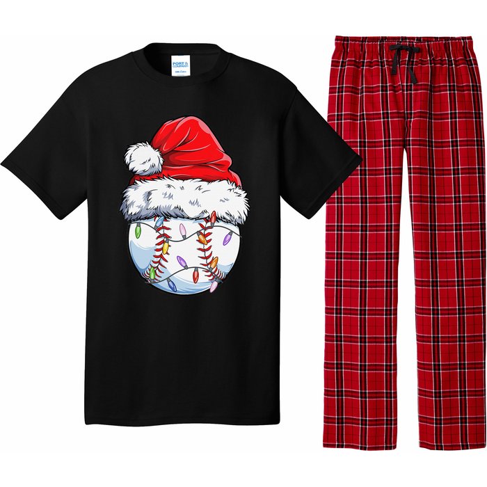 Baseball Christmas Santa Hat Funny Baseball Xmas Holiday  Pajama Set