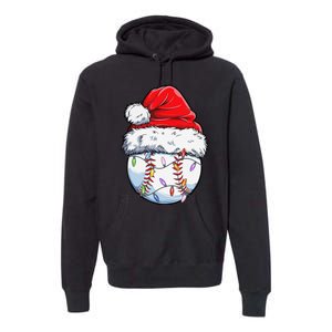 Baseball Christmas Santa Hat Funny Baseball Xmas Holiday  Premium Hoodie