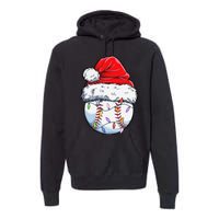 Baseball Christmas Santa Hat Funny Baseball Xmas Holiday  Premium Hoodie