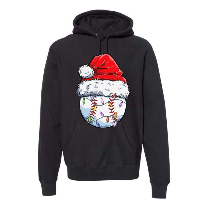 Baseball Christmas Santa Hat Funny Baseball Xmas Holiday  Premium Hoodie