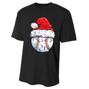 Baseball Christmas Santa Hat Funny Baseball Xmas Holiday  Performance Sprint T-Shirt