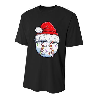 Baseball Christmas Santa Hat Funny Baseball Xmas Holiday  Youth Performance Sprint T-Shirt