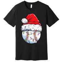 Baseball Christmas Santa Hat Funny Baseball Xmas Holiday  Premium T-Shirt