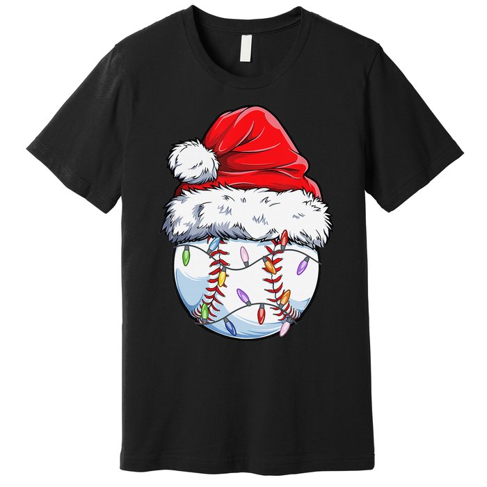 Baseball Christmas Santa Hat Funny Baseball Xmas Holiday  Premium T-Shirt