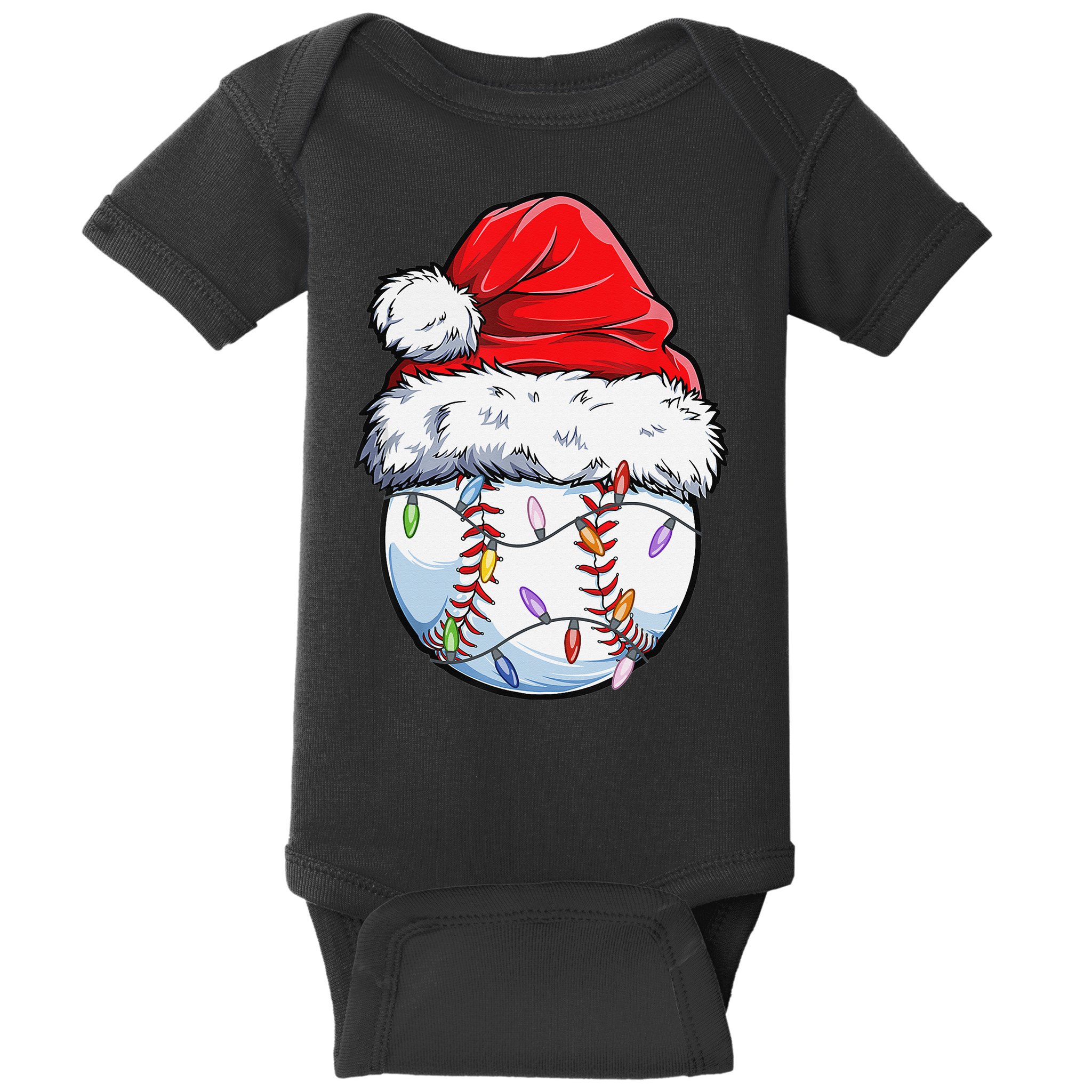 Baseball Christmas Santa Hat Funny Baseball Xmas Holiday  Baby Bodysuit