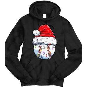 Baseball Christmas Santa Hat Funny Baseball Xmas Holiday  Tie Dye Hoodie