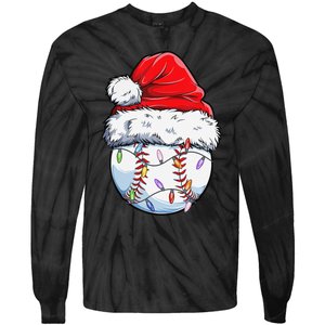 Baseball Christmas Santa Hat Funny Baseball Xmas Holiday  Tie-Dye Long Sleeve Shirt