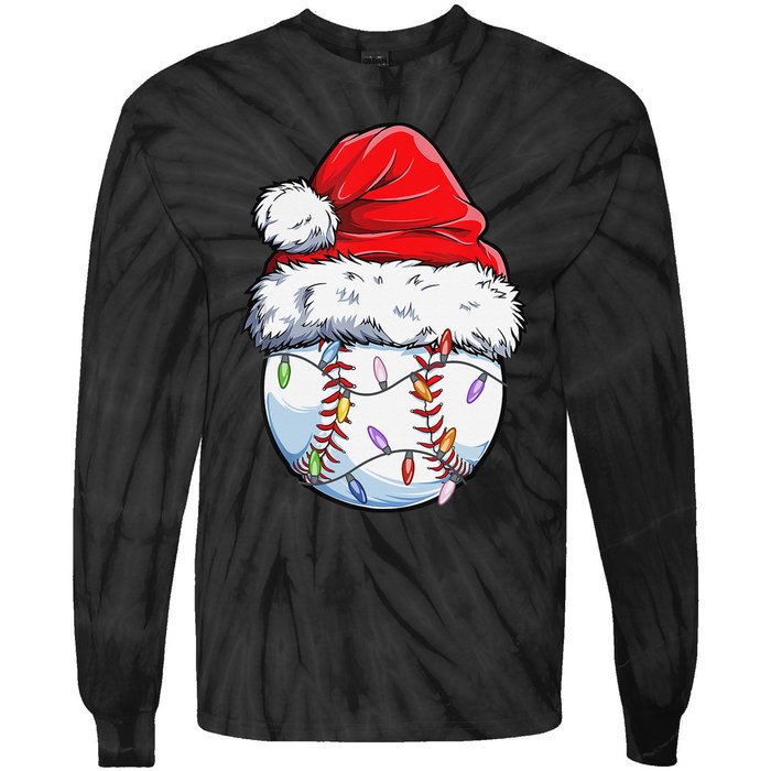 Baseball Christmas Santa Hat Funny Baseball Xmas Holiday  Tie-Dye Long Sleeve Shirt