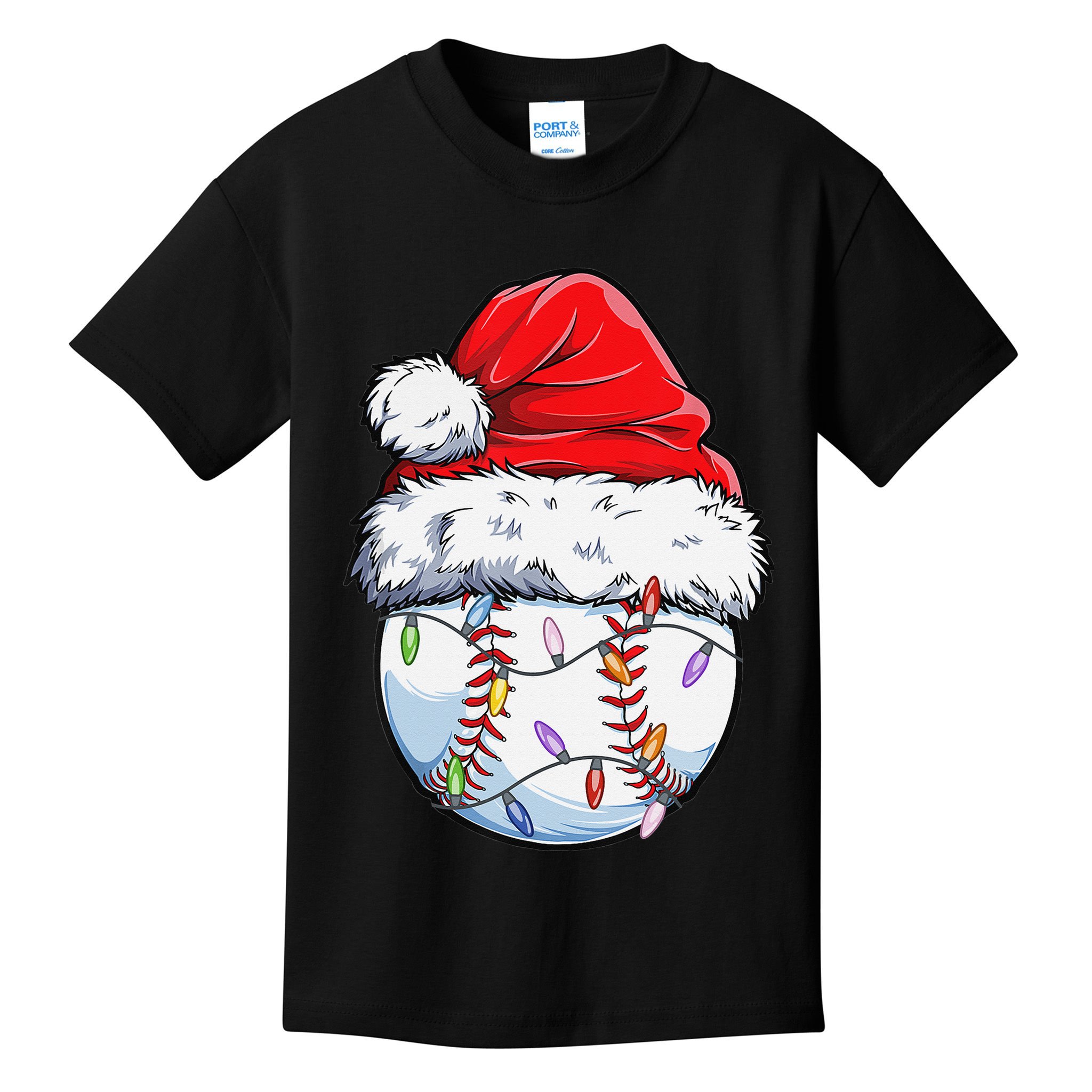 Baseball Christmas Santa Hat Funny Baseball Xmas Holiday  Kids T-Shirt