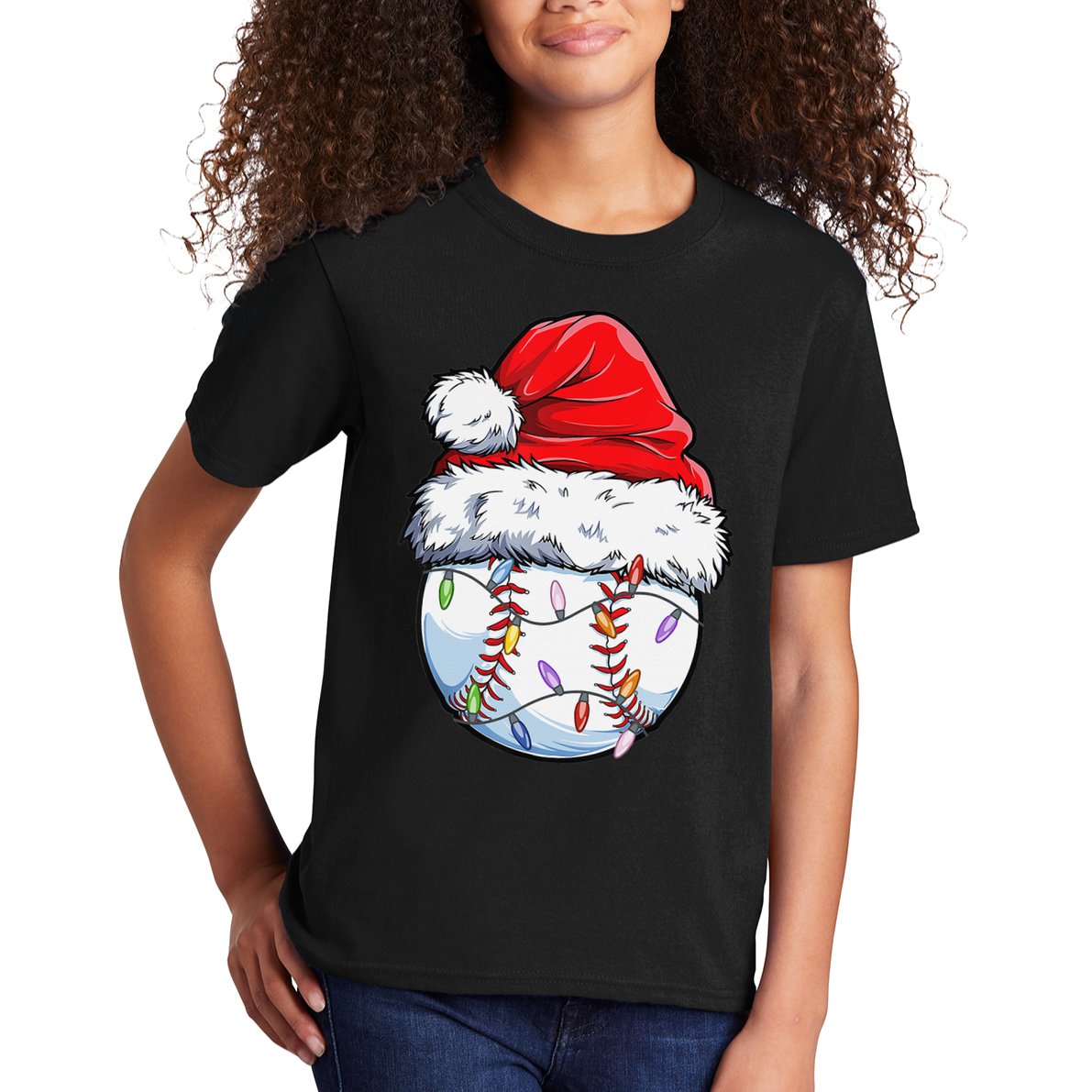 Baseball Christmas Santa Hat Funny Baseball Xmas Holiday  Kids T-Shirt