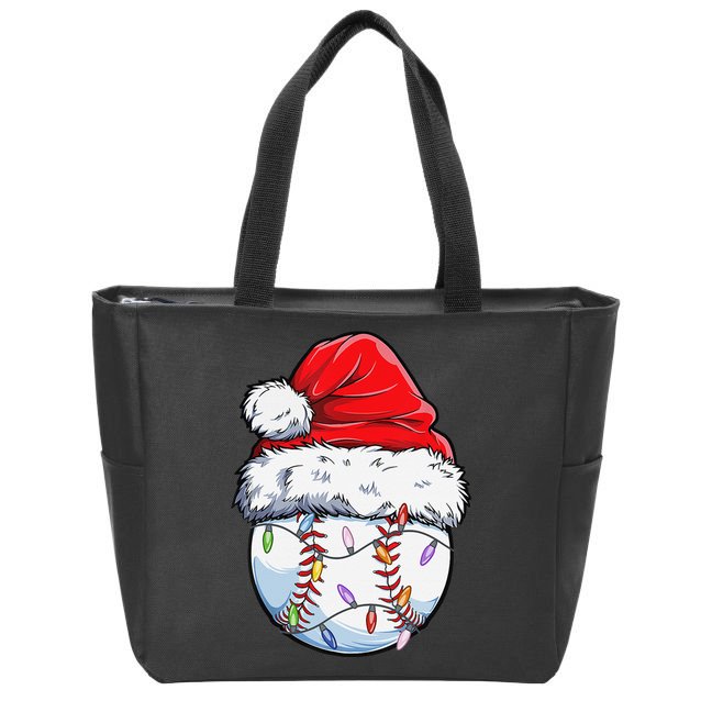 Baseball Christmas Santa Hat Funny Baseball Xmas Holiday  Zip Tote Bag