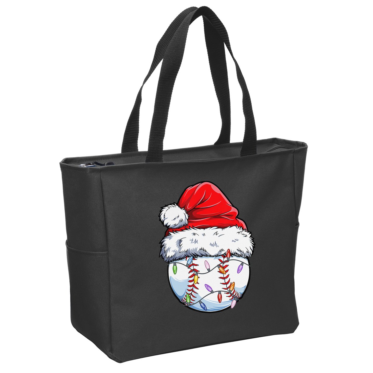 Baseball Christmas Santa Hat Funny Baseball Xmas Holiday  Zip Tote Bag