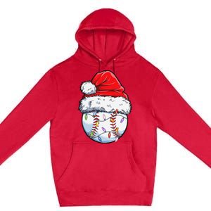 Baseball Christmas Santa Hat Funny Baseball Xmas Holiday  Premium Pullover Hoodie