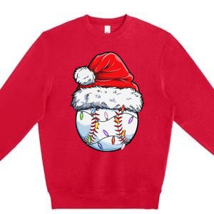 Baseball Christmas Santa Hat Funny Baseball Xmas Holiday  Premium Crewneck Sweatshirt