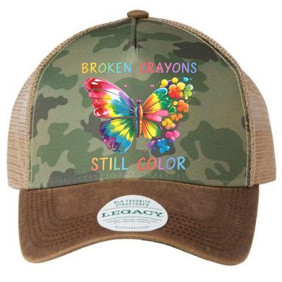 Broken Crayons Still Color Mental Health Matters Awareness  Legacy Tie Dye Trucker Hat