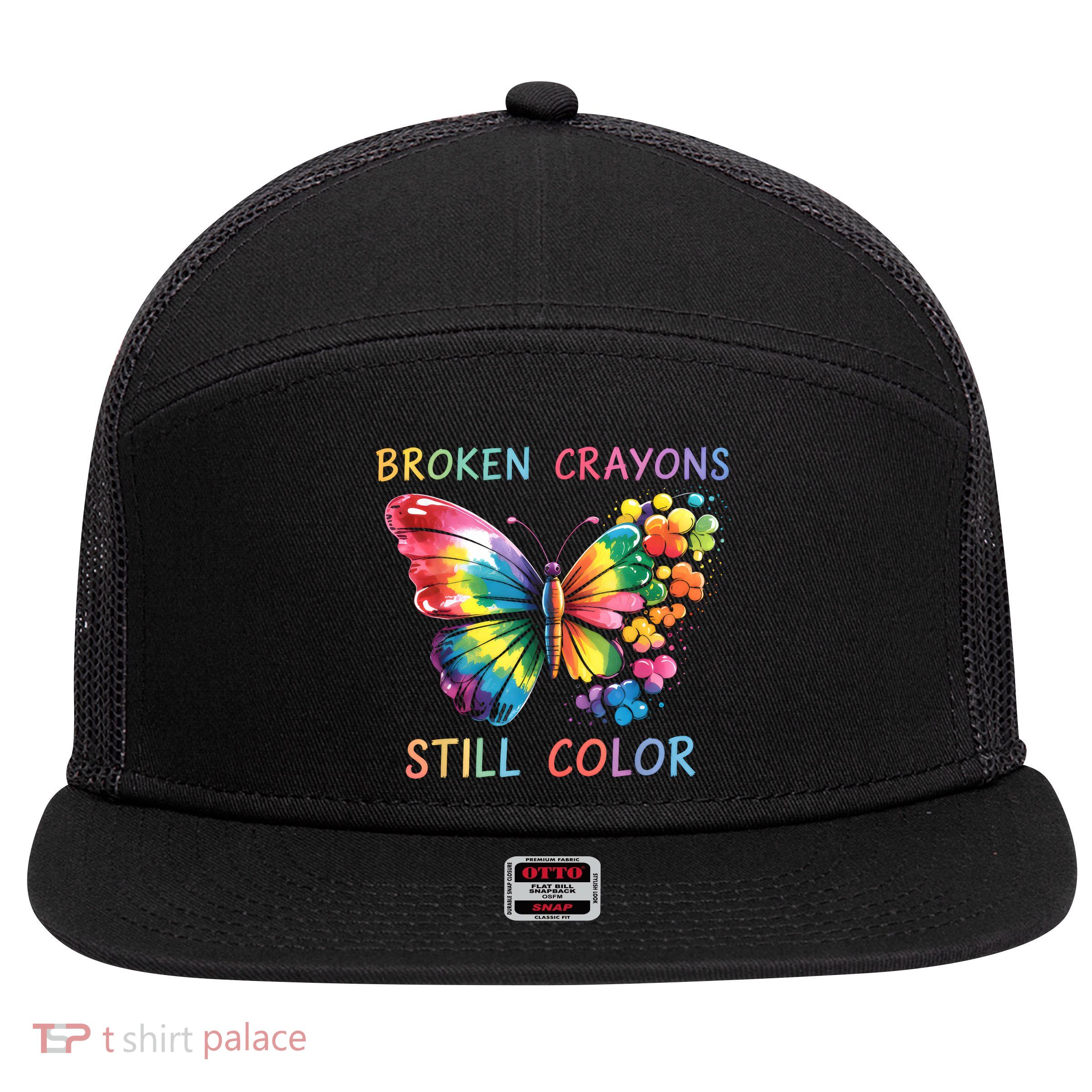Broken Crayons Still Color Mental Health Matters Awareness  7 Panel Mesh Trucker Snapback Hat
