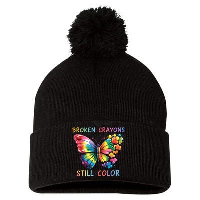 Broken Crayons Still Color Mental Health Matters Awareness  Pom Pom 12in Knit Beanie