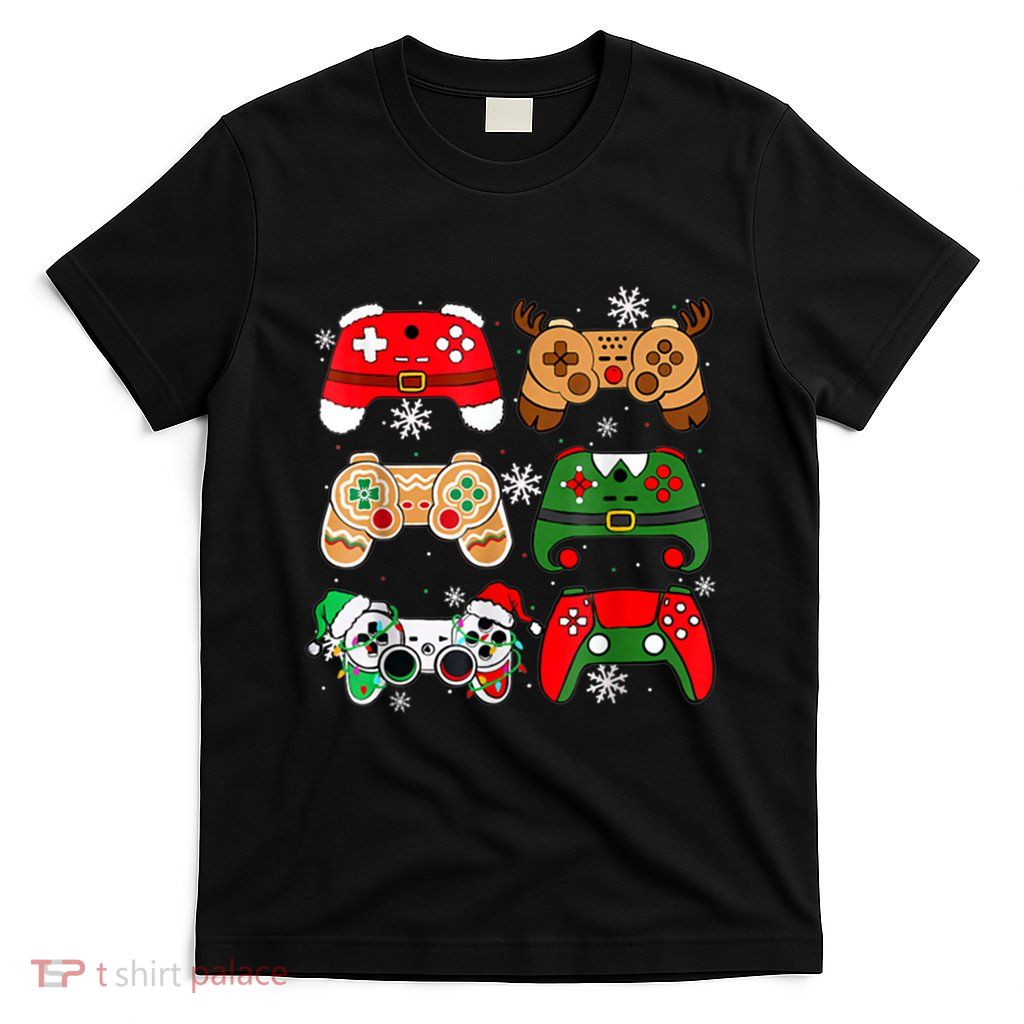Boy Christmas Santa Elf Gaming Controllers Gamer Xmas T-Shirt