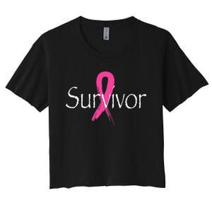 Breast Cancer Survivor Pink Ribbon Awareness Month Women's Crop Top Tee