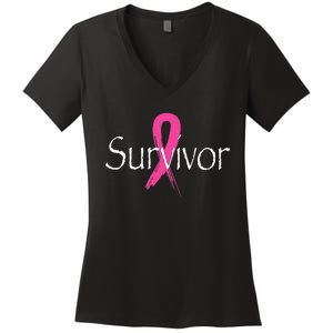 Breast Cancer Survivor Pink Ribbon Awareness Month Women's V-Neck T-Shirt