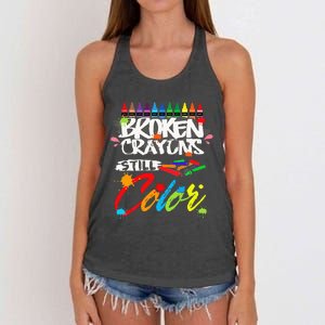 Broken Crayons Still Color Mental Health Awareness Women's Knotted Racerback Tank