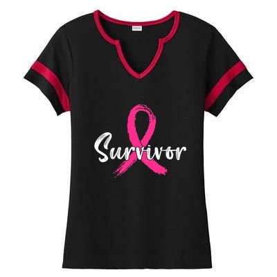 Breast Cancer Survivor Pink Ribbon Breast Cancer Awareness Ladies Halftime Notch Neck Tee