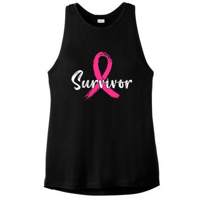 Breast Cancer Survivor Pink Ribbon Breast Cancer Awareness Ladies PosiCharge Tri-Blend Wicking Tank