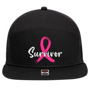 Breast Cancer Survivor Pink Ribbon Breast Cancer Awareness 7 Panel Mesh Trucker Snapback Hat