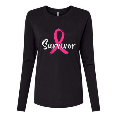 Breast Cancer Survivor Pink Ribbon Breast Cancer Awareness Womens Cotton Relaxed Long Sleeve T-Shirt